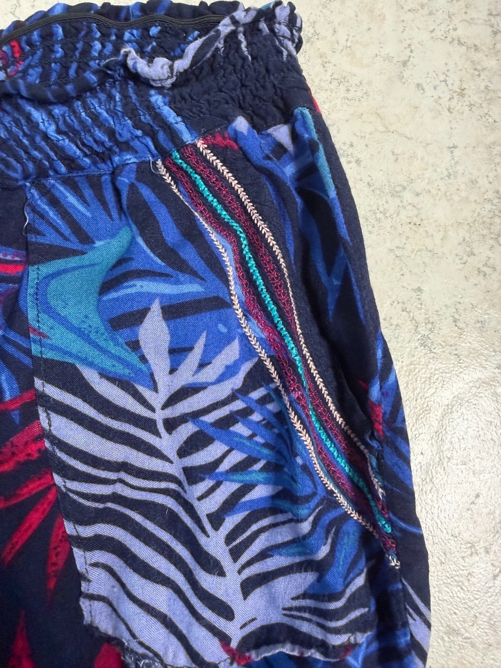 Roxy Navy Pants with Red & Blue Leaf Print - Picture 3 of 3